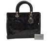 Authentic Christian Dior Diorissimo Cannage Tote Hand Bag Enamel Black CD 7028I