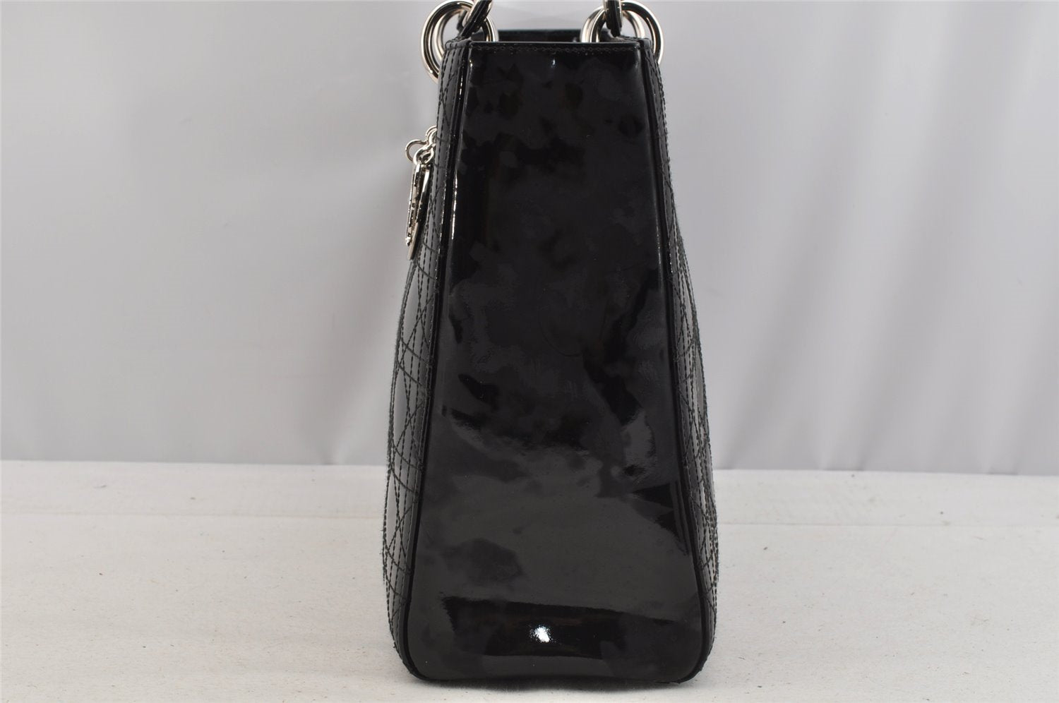 Authentic Christian Dior Diorissimo Cannage Tote Hand Bag Enamel Black CD 7028I