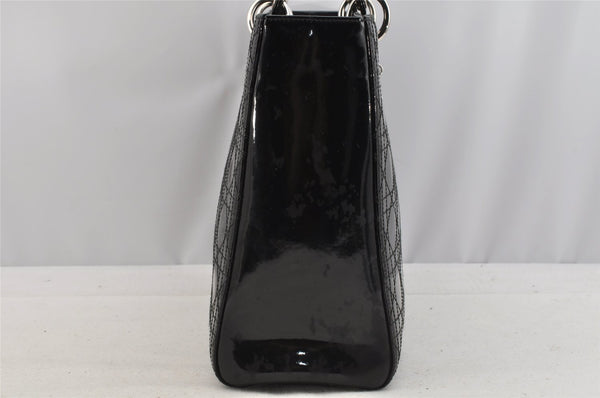 Authentic Christian Dior Diorissimo Cannage Tote Hand Bag Enamel Black CD 7028I