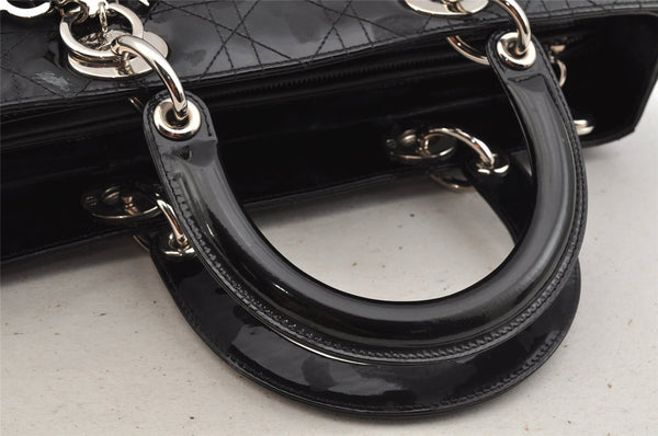 Authentic Christian Dior Diorissimo Cannage Tote Hand Bag Enamel Black CD 7028I