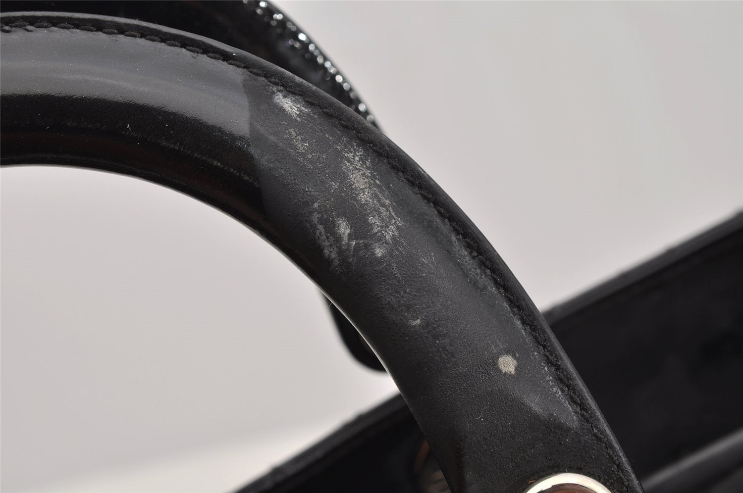 Authentic Christian Dior Diorissimo Cannage Tote Hand Bag Enamel Black CD 7028I