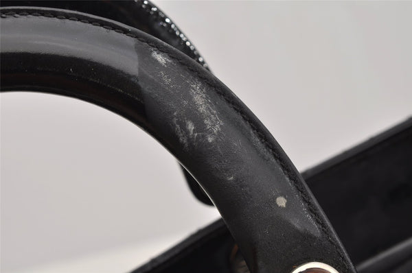 Authentic Christian Dior Diorissimo Cannage Tote Hand Bag Enamel Black CD 7028I