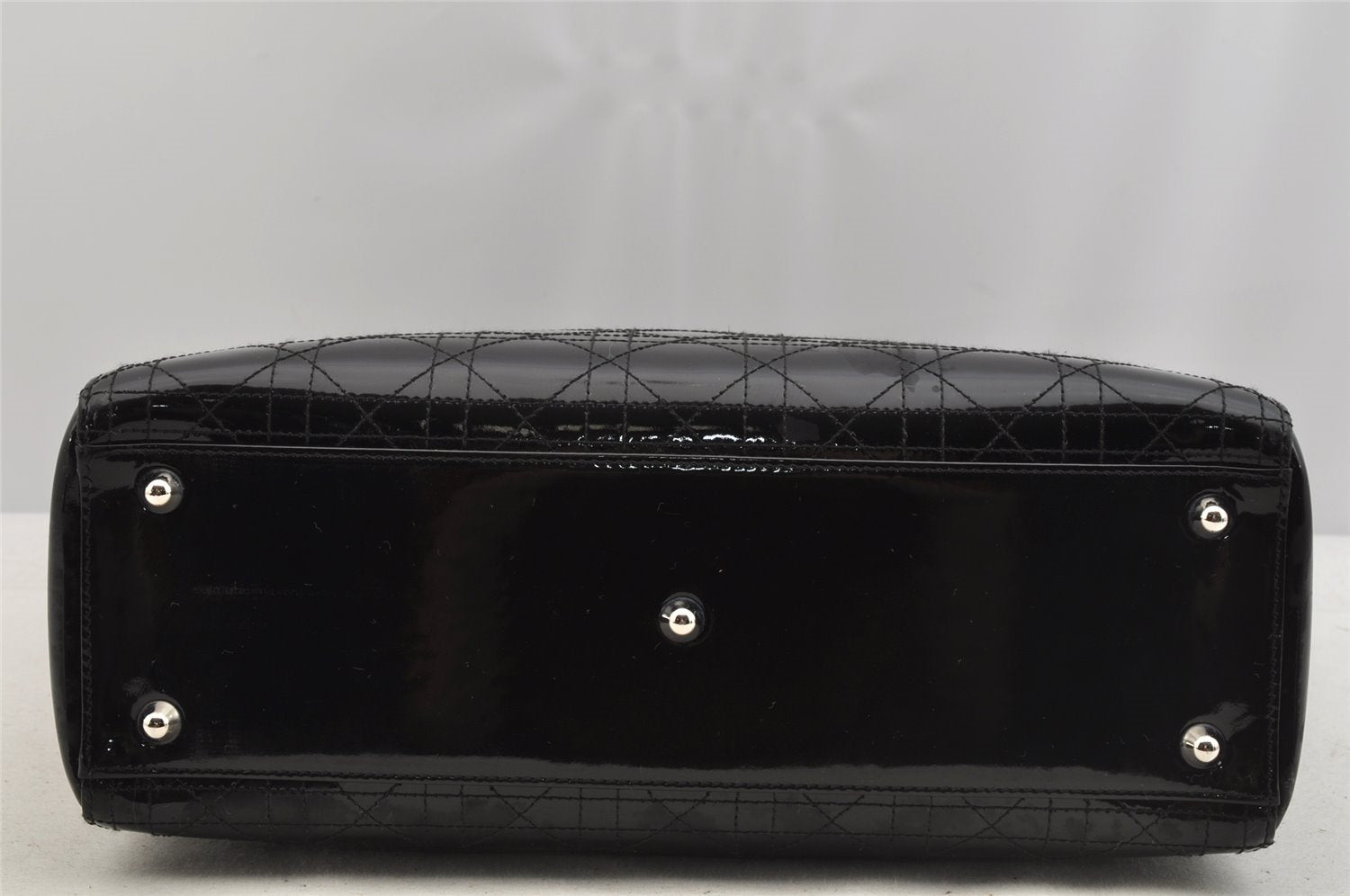 Authentic Christian Dior Diorissimo Cannage Tote Hand Bag Enamel Black CD 7028I