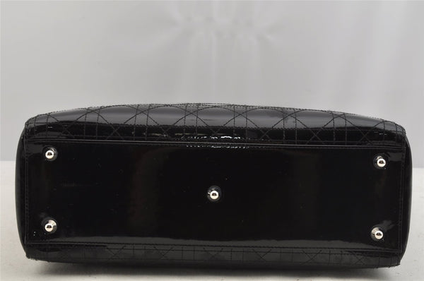 Authentic Christian Dior Diorissimo Cannage Tote Hand Bag Enamel Black CD 7028I