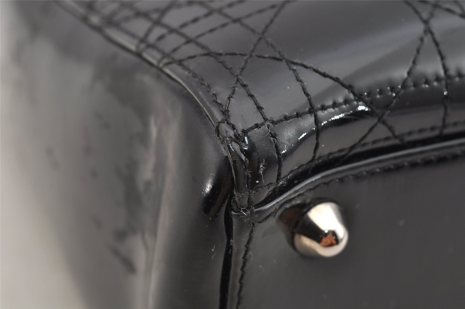 Authentic Christian Dior Diorissimo Cannage Tote Hand Bag Enamel Black CD 7028I