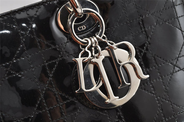 Authentic Christian Dior Diorissimo Cannage Tote Hand Bag Enamel Black CD 7028I