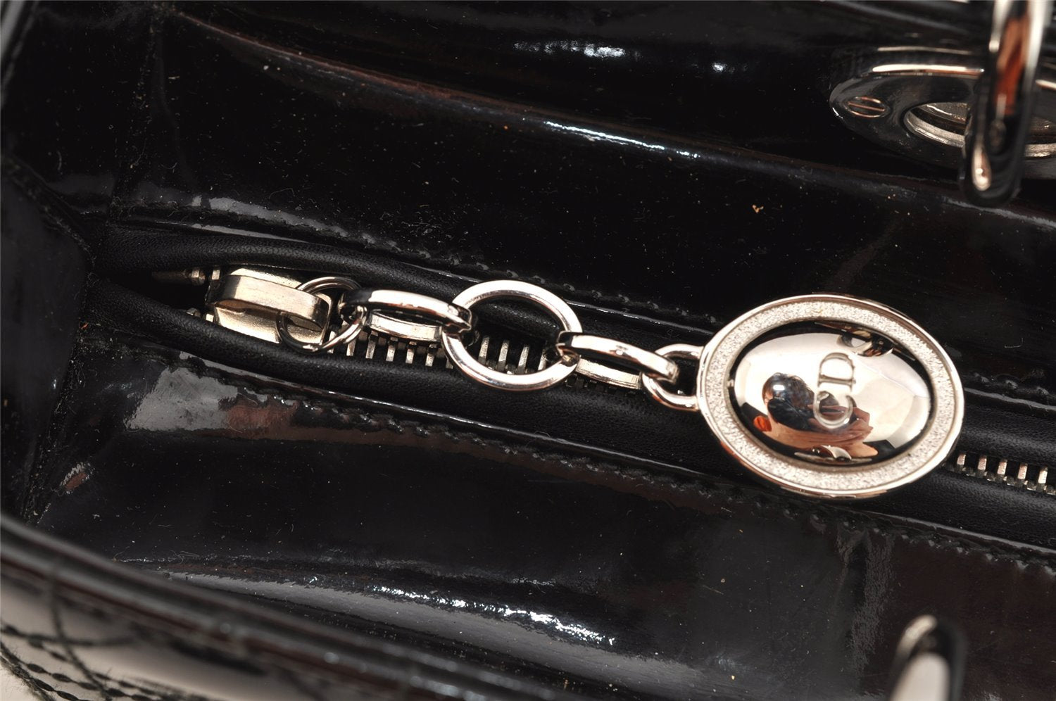 Authentic Christian Dior Diorissimo Cannage Tote Hand Bag Enamel Black CD 7028I