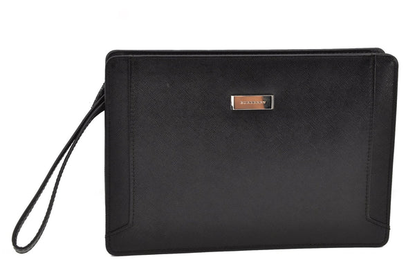 Authentic BURBERRY Vintage Leather Clutch Hand Bag Purse Black 7030F
