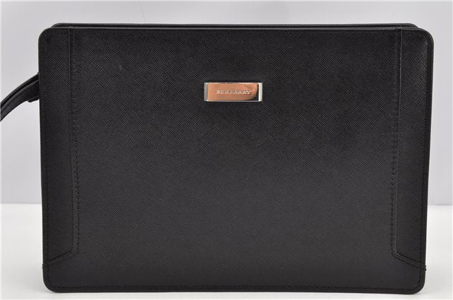 Authentic BURBERRY Vintage Leather Clutch Hand Bag Purse Black 7030F