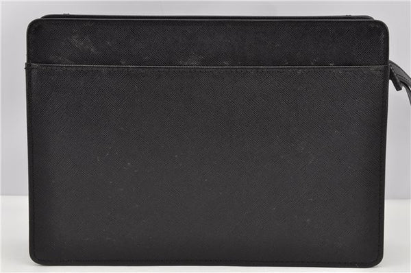 Authentic BURBERRY Vintage Leather Clutch Hand Bag Purse Black 7030F
