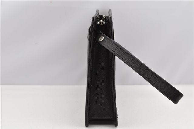 Authentic BURBERRY Vintage Leather Clutch Hand Bag Purse Black 7030F