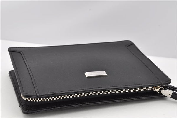 Authentic BURBERRY Vintage Leather Clutch Hand Bag Purse Black 7030F