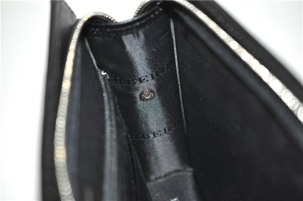 Authentic BURBERRY Vintage Leather Clutch Hand Bag Purse Black 7030F