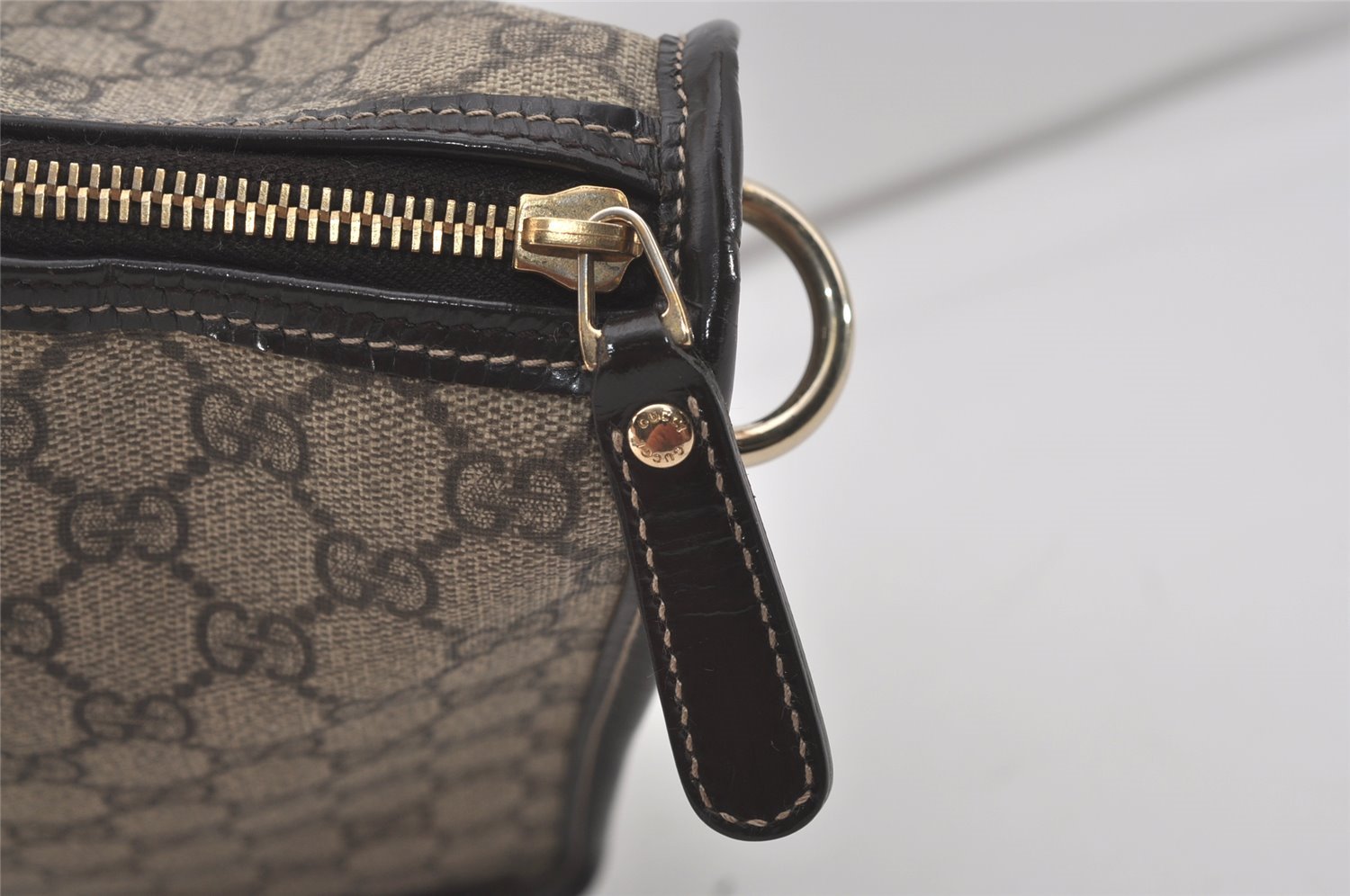 Authentic GUCCI Vintage Hand Tote Bag GG PVC Leather 190259 Brown 7030I