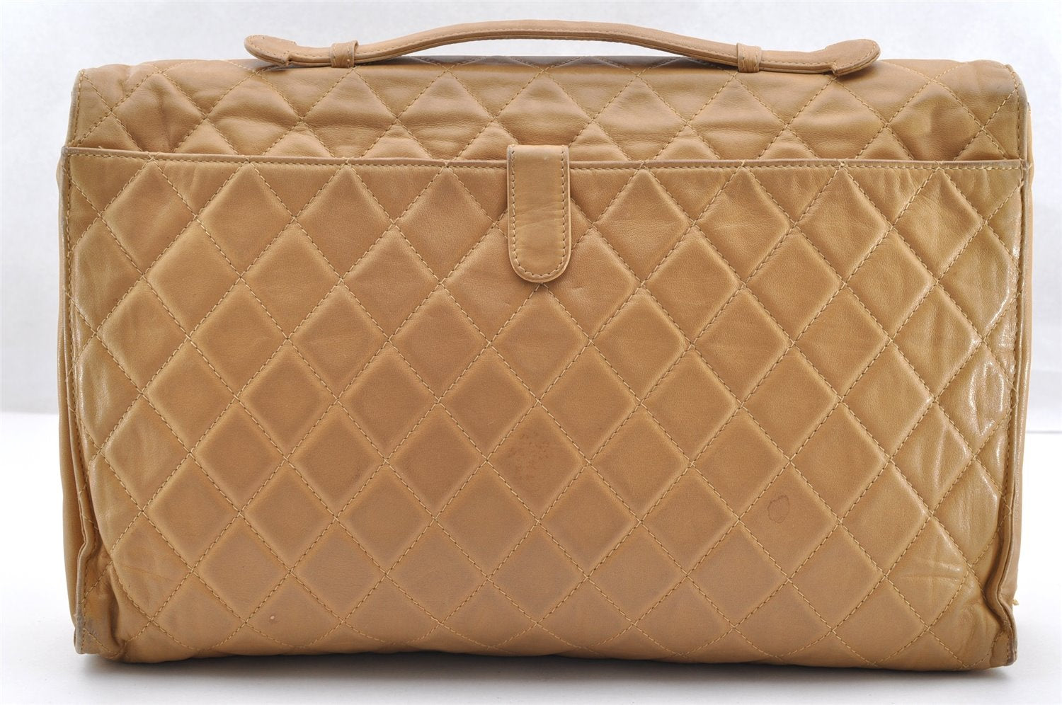 Authentic CHANEL Lamb Skin Matelasse Turnlock 2Way BriefCase Beige  7032I