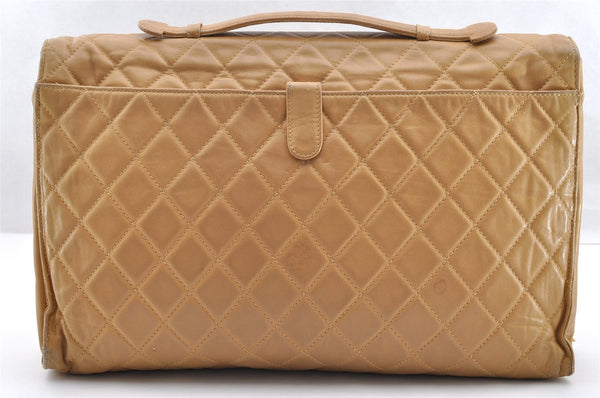 Authentic CHANEL Lamb Skin Matelasse Turnlock 2Way BriefCase Beige  7032I