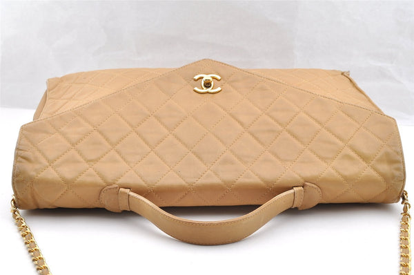 Authentic CHANEL Lamb Skin Matelasse Turnlock 2Way BriefCase Beige  7032I