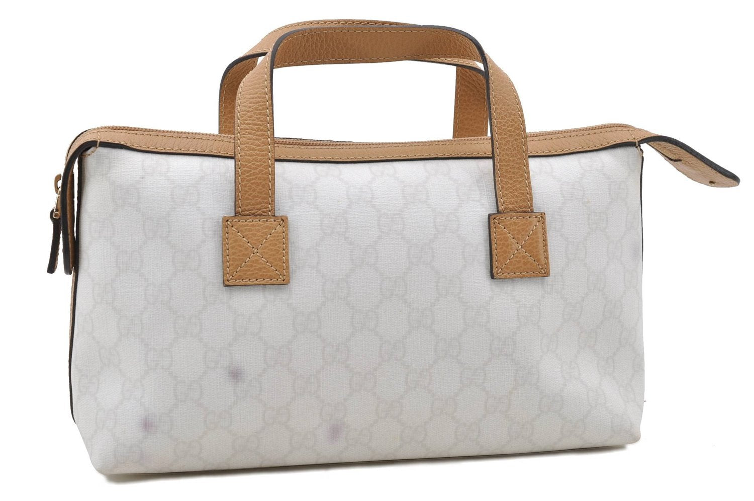 Authentic GUCCI Hand Bag Purse GG PVC Leather 264210 White Brown 7033C