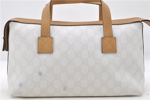 Authentic GUCCI Hand Bag Purse GG PVC Leather 264210 White Brown 7033C