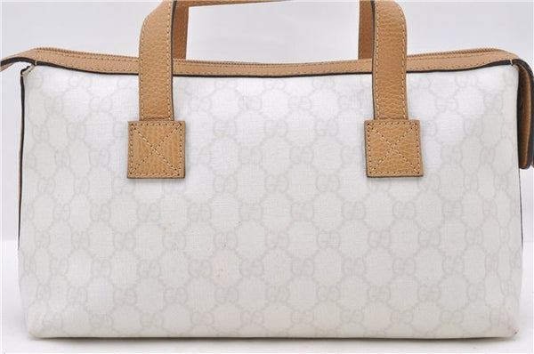 Authentic GUCCI Hand Bag Purse GG PVC Leather 264210 White Brown 7033C