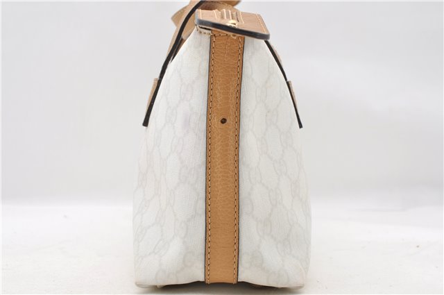 Authentic GUCCI Hand Bag Purse GG PVC Leather 264210 White Brown 7033C