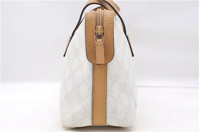 Authentic GUCCI Hand Bag Purse GG PVC Leather 264210 White Brown 7033C