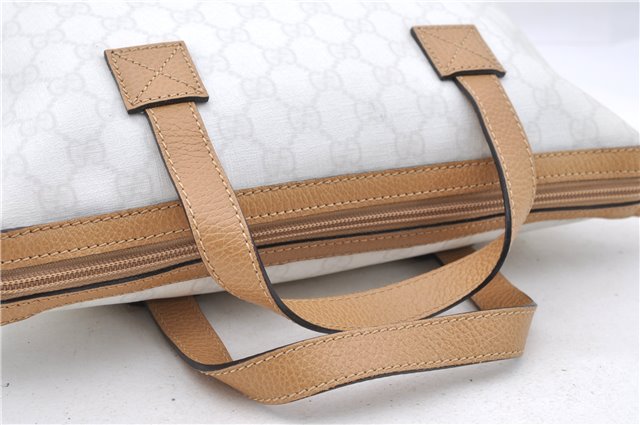 Authentic GUCCI Hand Bag Purse GG PVC Leather 264210 White Brown 7033C