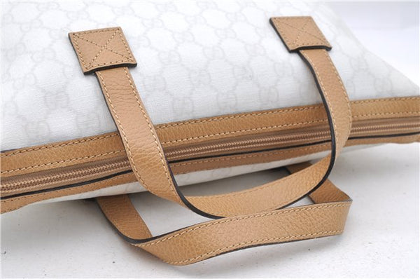Authentic GUCCI Hand Bag Purse GG PVC Leather 264210 White Brown 7033C