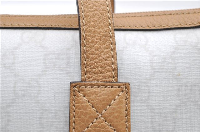 Authentic GUCCI Hand Bag Purse GG PVC Leather 264210 White Brown 7033C