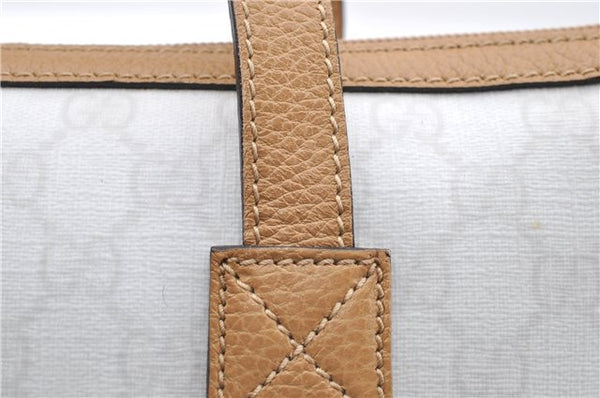 Authentic GUCCI Hand Bag Purse GG PVC Leather 264210 White Brown 7033C
