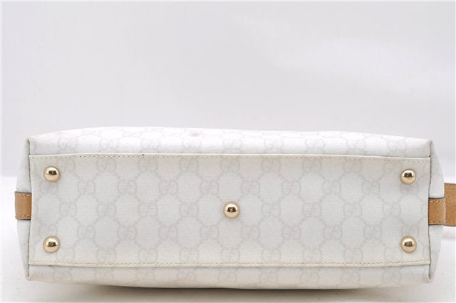 Authentic GUCCI Hand Bag Purse GG PVC Leather 264210 White Brown 7033C