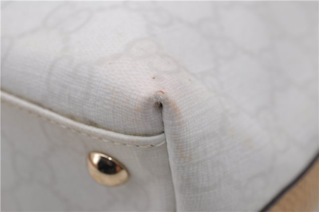 Authentic GUCCI Hand Bag Purse GG PVC Leather 264210 White Brown 7033C