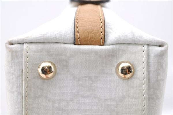 Authentic GUCCI Hand Bag Purse GG PVC Leather 264210 White Brown 7033C