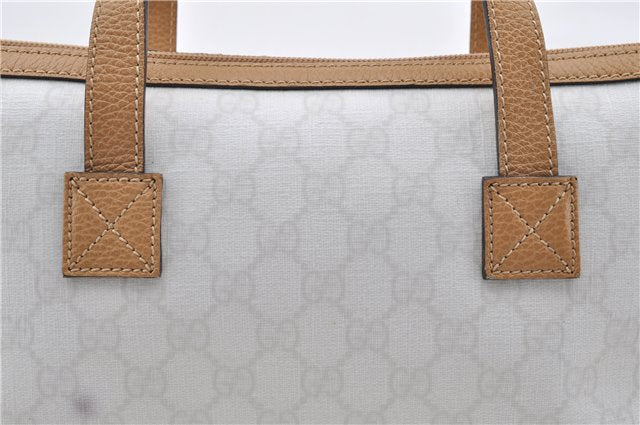 Authentic GUCCI Hand Bag Purse GG PVC Leather 264210 White Brown 7033C