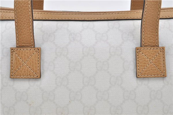 Authentic GUCCI Hand Bag Purse GG PVC Leather 264210 White Brown 7033C