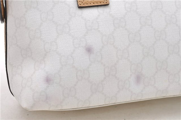 Authentic GUCCI Hand Bag Purse GG PVC Leather 264210 White Brown 7033C