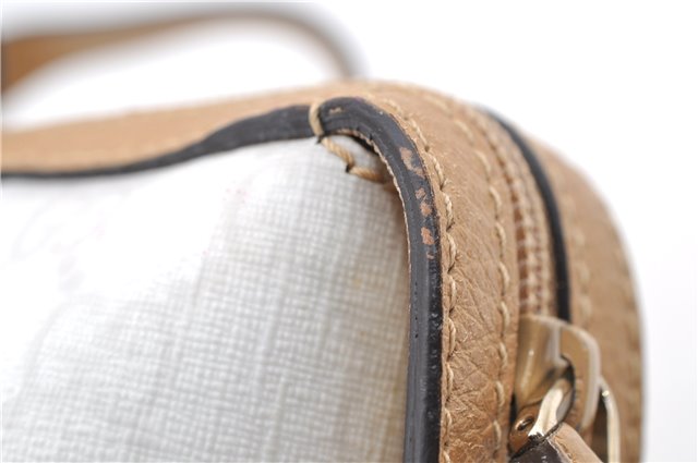 Authentic GUCCI Hand Bag Purse GG PVC Leather 264210 White Brown 7033C