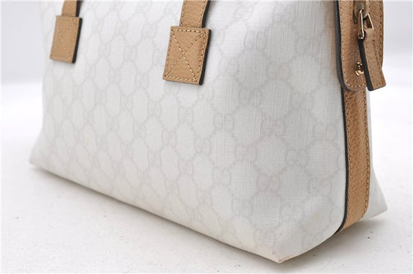 Authentic GUCCI Hand Bag Purse GG PVC Leather 264210 White Brown 7033C