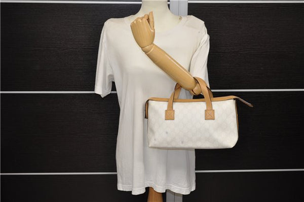 Authentic GUCCI Hand Bag Purse GG PVC Leather 264210 White Brown 7033C