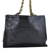 Authentic CHANEL Calf Skin CoCo Mark Chain Shoulder Tote Bag Black CC 7033D