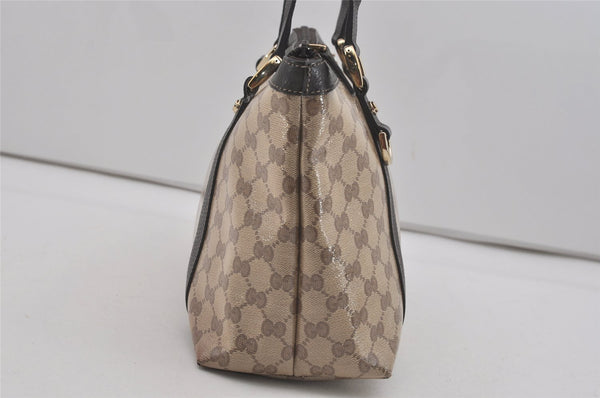 Authentic GUCCI GG Crystal Abbey Shoulder Tote Bag PVC Leather Brown 7033I