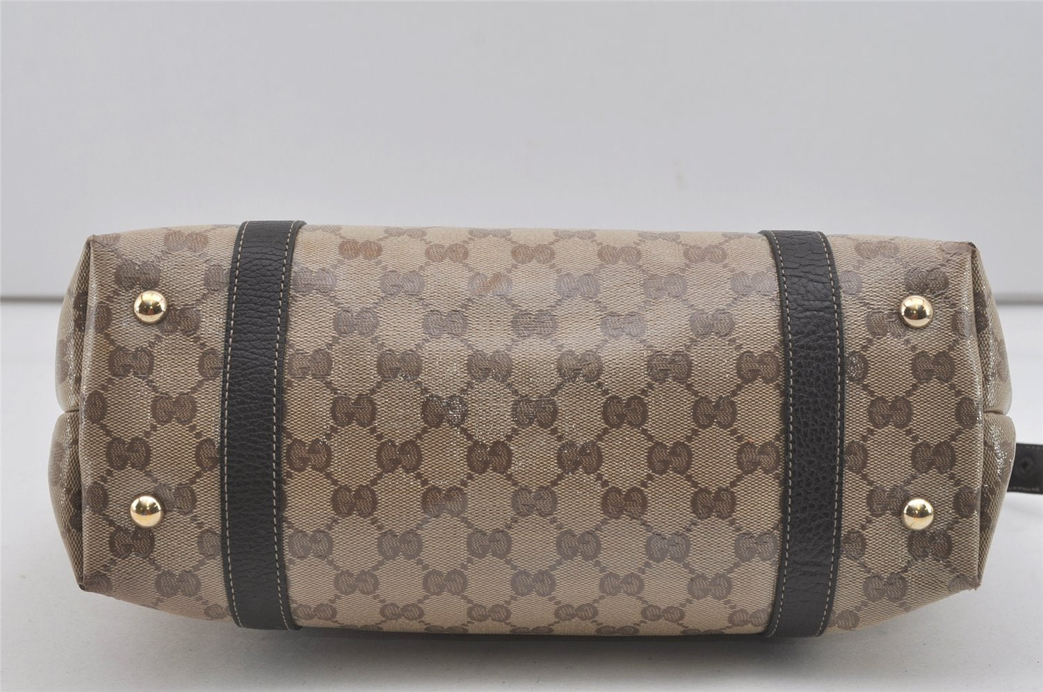 Authentic GUCCI GG Crystal Abbey Shoulder Tote Bag PVC Leather Brown 7033I