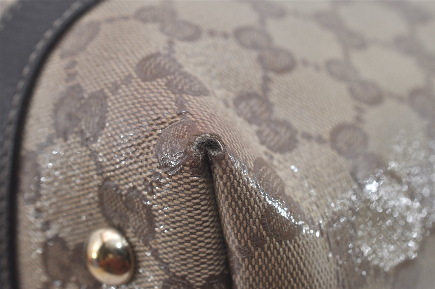 Authentic GUCCI GG Crystal Abbey Shoulder Tote Bag PVC Leather Brown 7033I