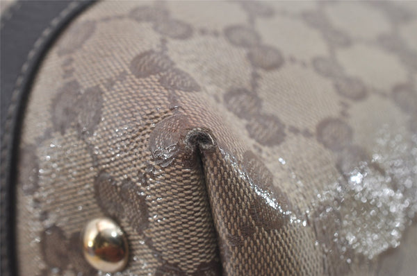 Authentic GUCCI GG Crystal Abbey Shoulder Tote Bag PVC Leather Brown 7033I