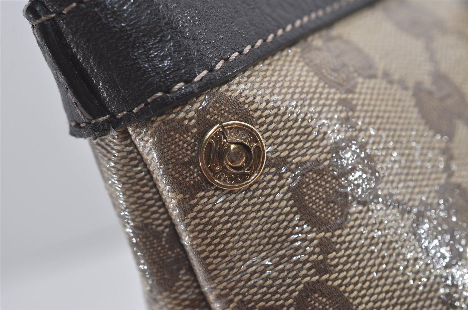 Authentic GUCCI GG Crystal Abbey Shoulder Tote Bag PVC Leather Brown 7033I