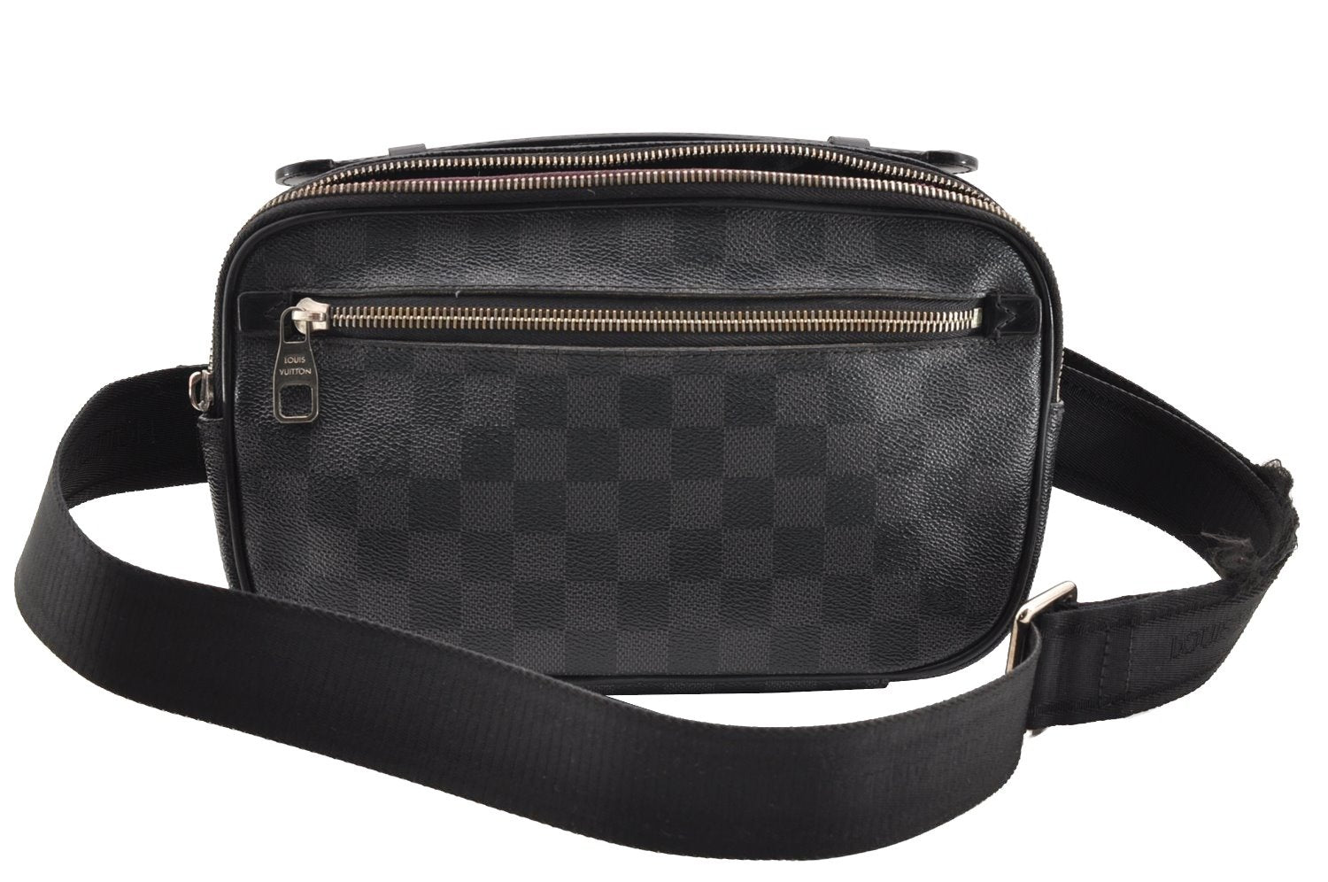 Authentic Louis Vuitton Damier Graphite Ambler Waist Body Bag N41289 Junk 7034I