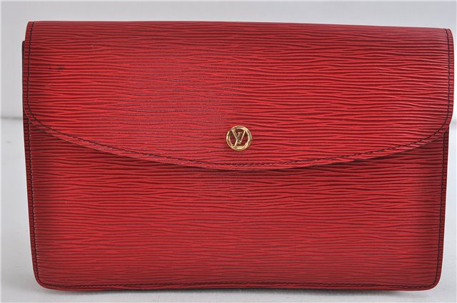 Authentic LOUIS VUITTON Epi Montaigne 27 Clutch Bag Purse Red M52657 LV 7038C