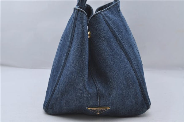 Authentic PRADA Canapa M Denim Tote Hand Bag Blue 7041D