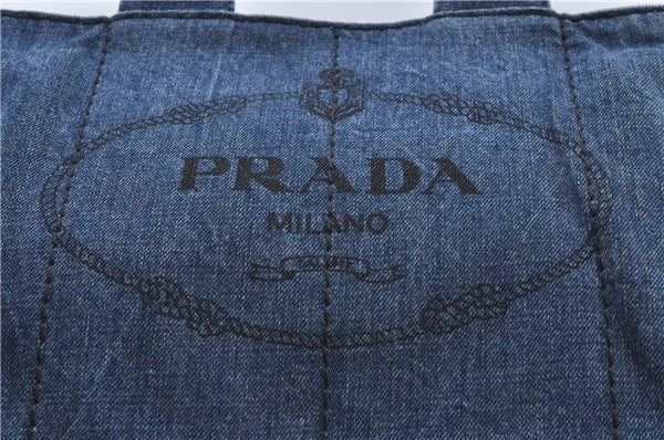 Authentic PRADA Canapa M Denim Tote Hand Bag Blue 7041D