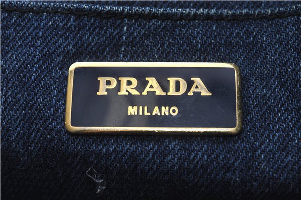 Authentic PRADA Canapa M Denim Tote Hand Bag Blue 7041D